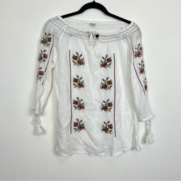 Vintage embroidered blouse- rosette pattern sheer cottagecore - Rom Populare - Picture 2 of 5